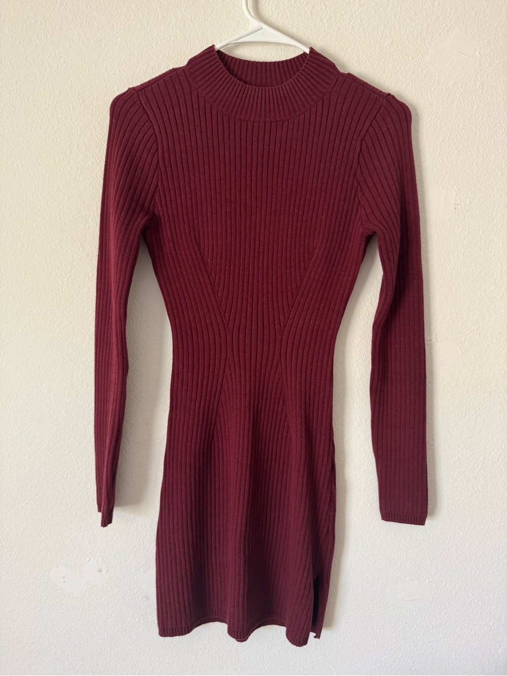 Hollister Ribbed Long Sleeve Dress - Wine